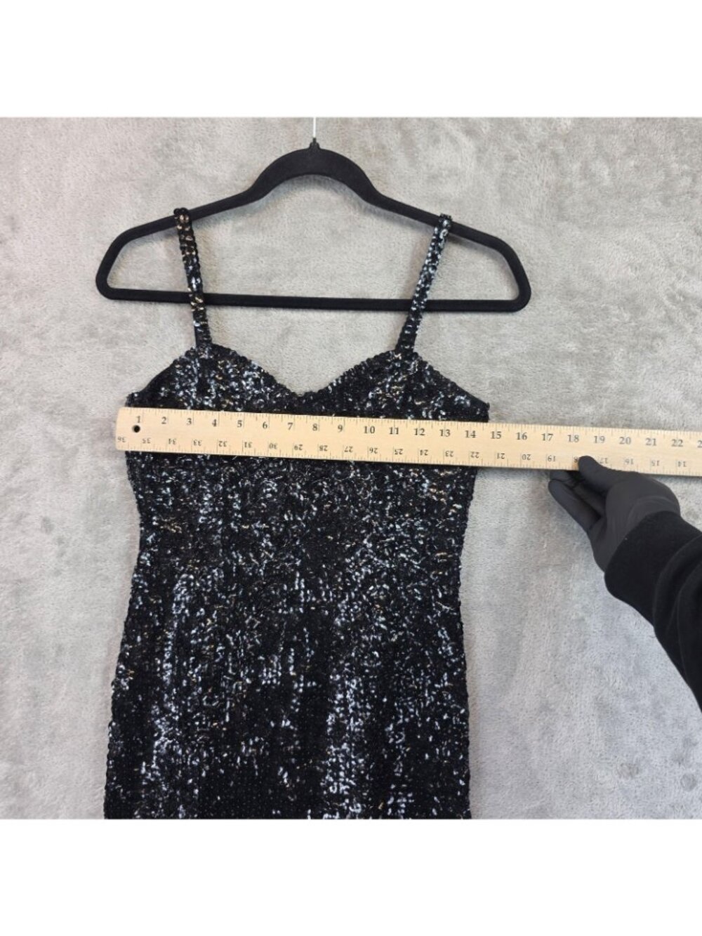 Dress Womens S Black Sequin Sweetheart Strappy Bodycon Mini Party Cocktail - Picture 5 of 8